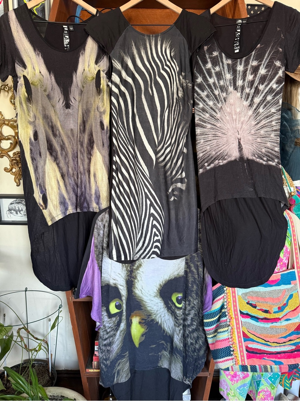 Leila Shams - Bundle of 4 - Peacock Zebra Horse Hawk Tunic Shirt Dresses - Small